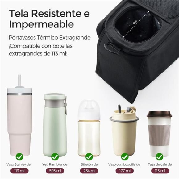 Universal Stroller Organizer with Insulated Cup Holder Detachable Phone Bag - Picture 6 of 7